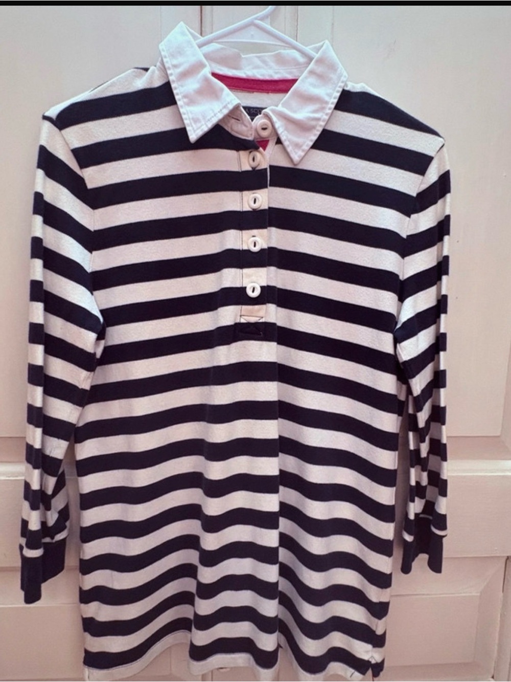 Laura Scott Striped Polo in White, Black and Pink